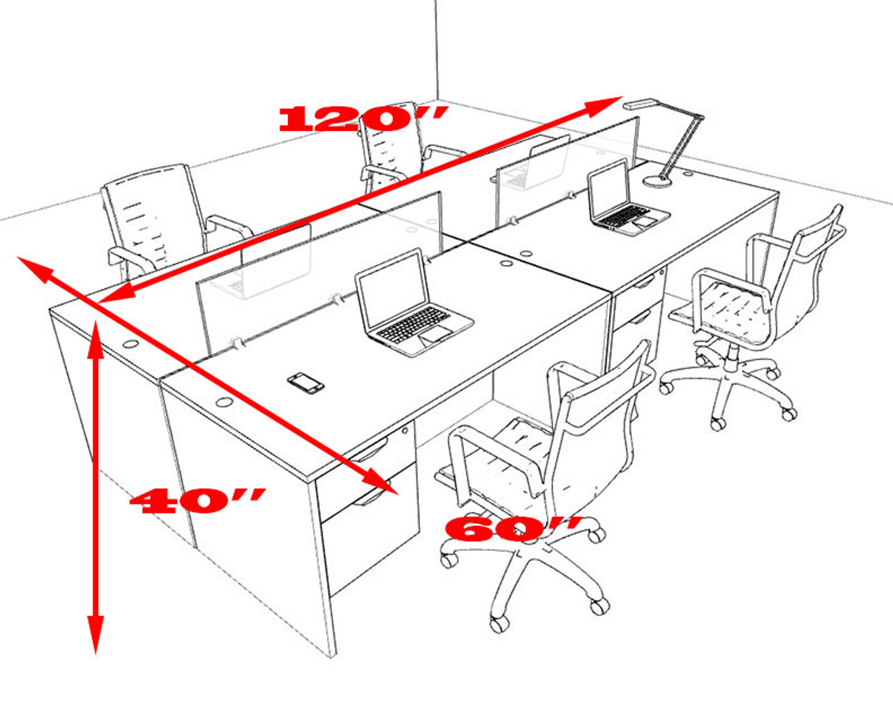 Four Person Modern Accoustic Divider Office Workstation Desk Set, #OT-SUL-FPRA17