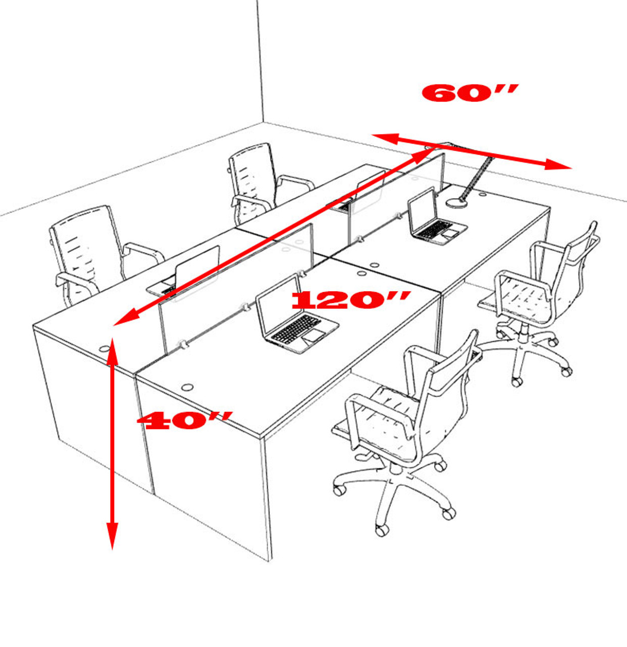 Four Person Modern Accoustic Divider Office Workstation Desk Set, #OT-SUL-FPRG8