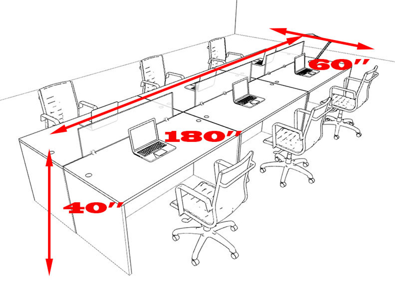 Six Person Modern Accoustic Divider Office Workstation Desk Set, #OT-SUL-FPRG9