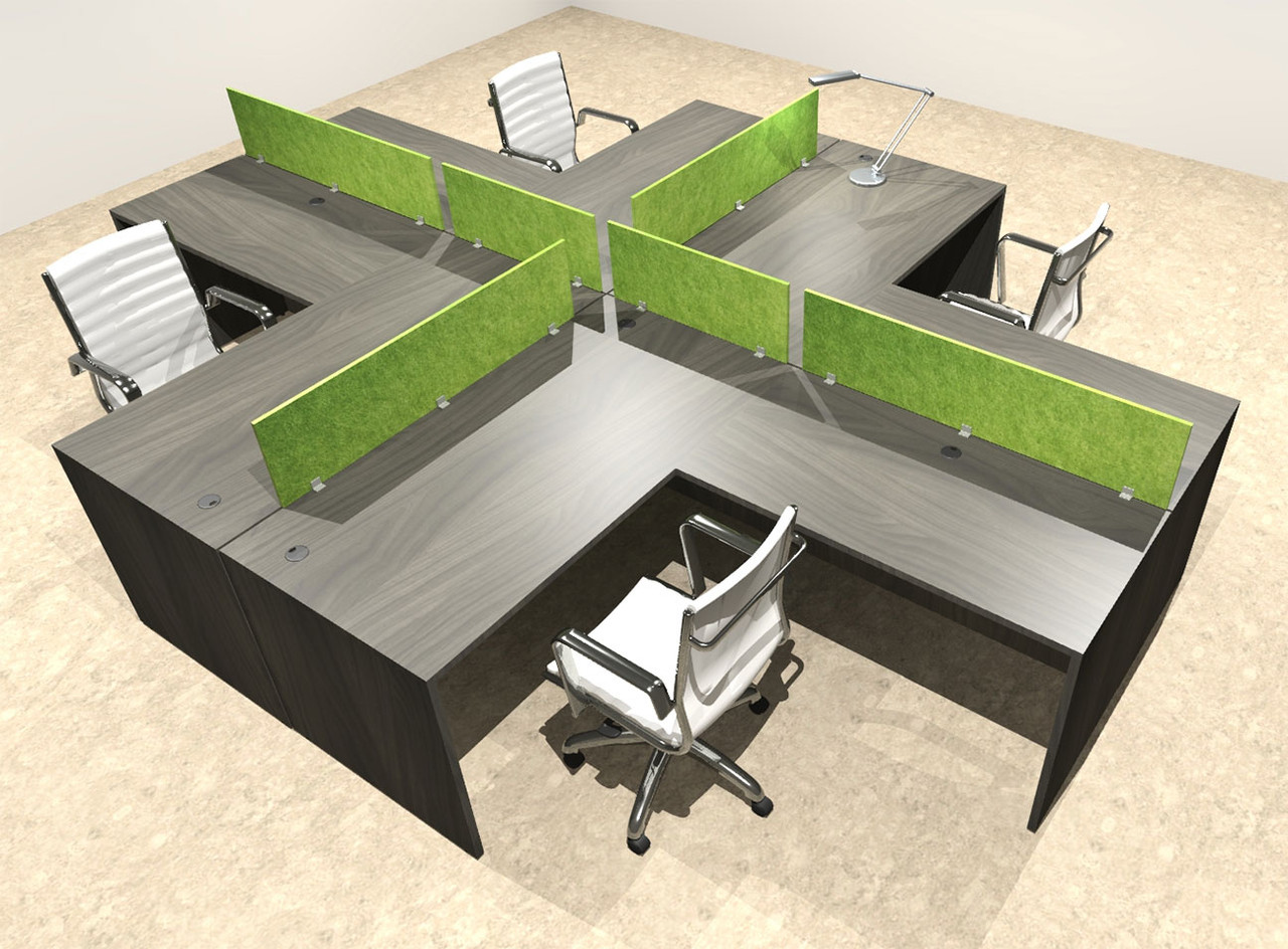 Four Person Modern Accoustic Divider Office Workstation Desk Set, #OT-SUL-FPRA56
