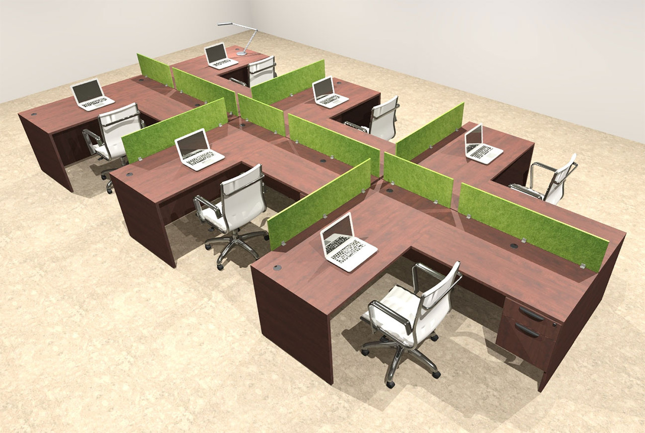 Six Person Modern Accoustic Divider Office Workstation Desk Set, #OT-SUL-SPRA62