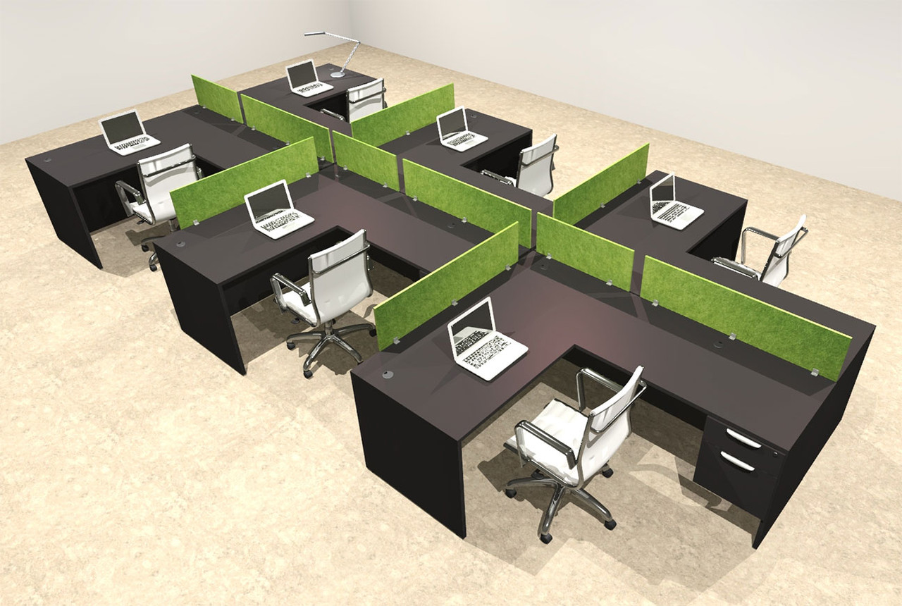 Six Person Modern Accoustic Divider Office Workstation Desk Set, #OT-SUL-SPRA64