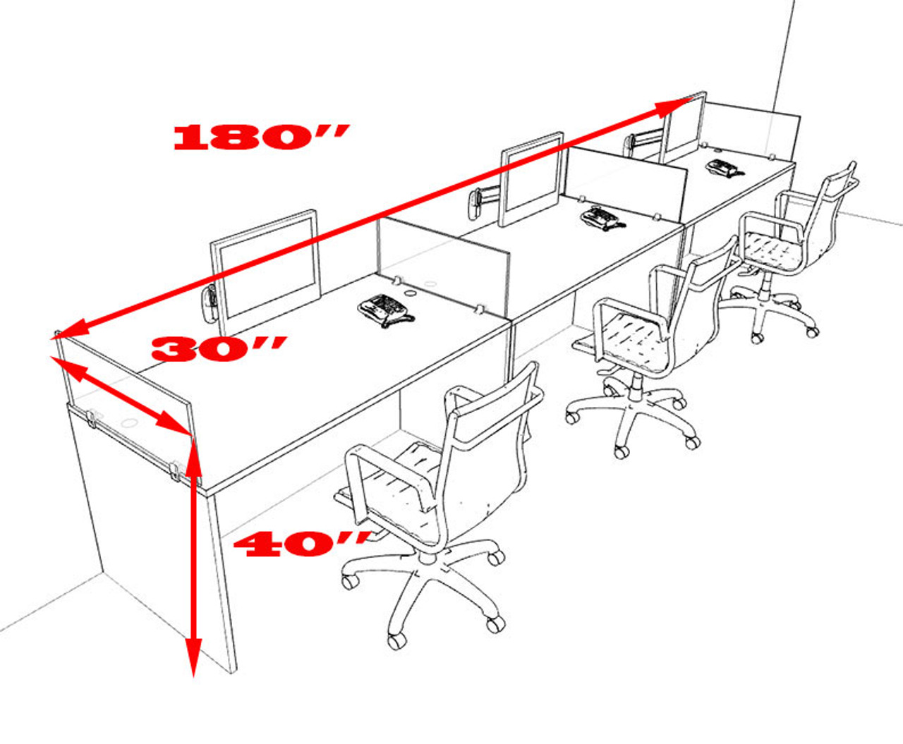 Three Person Modern Accoustic Divider Office Workstation Desk Set, #OT-SUL-SPRB5