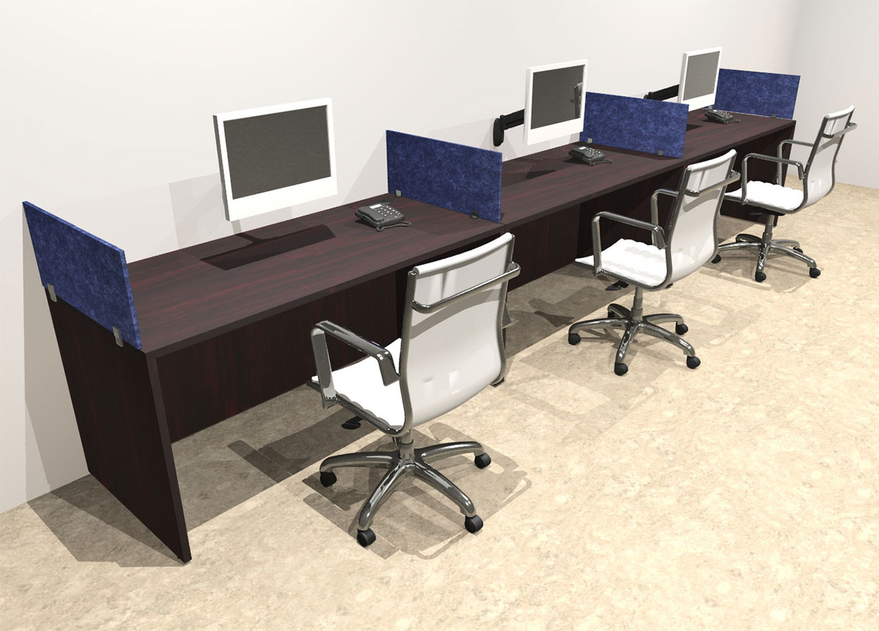 Three Person Modern Accoustic Divider Office Workstation Desk Set, #OT-SUL-SPRB7