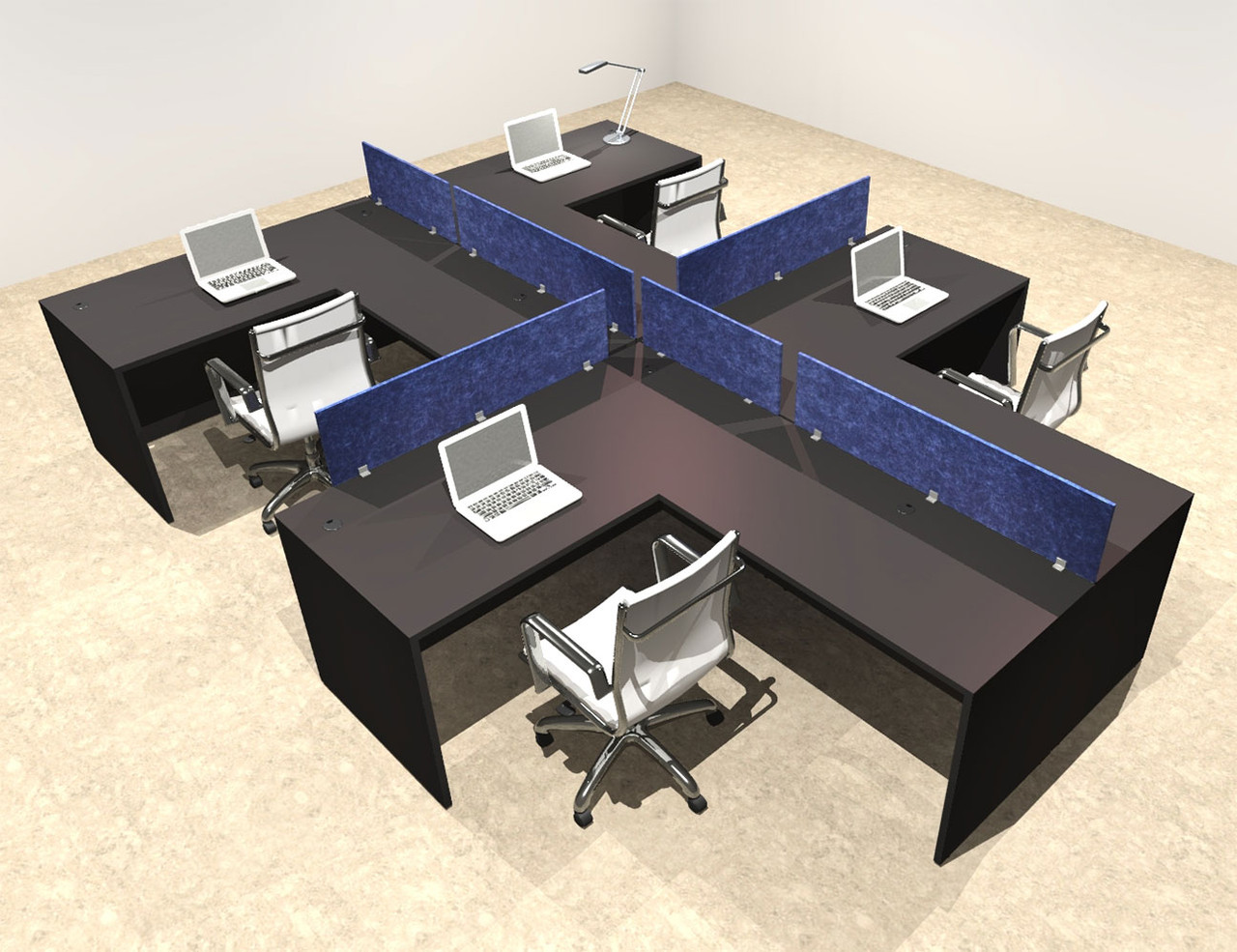 Four Person Modern Accoustic Divider Office Workstation Desk Set, #OT-SUL-SPRB48