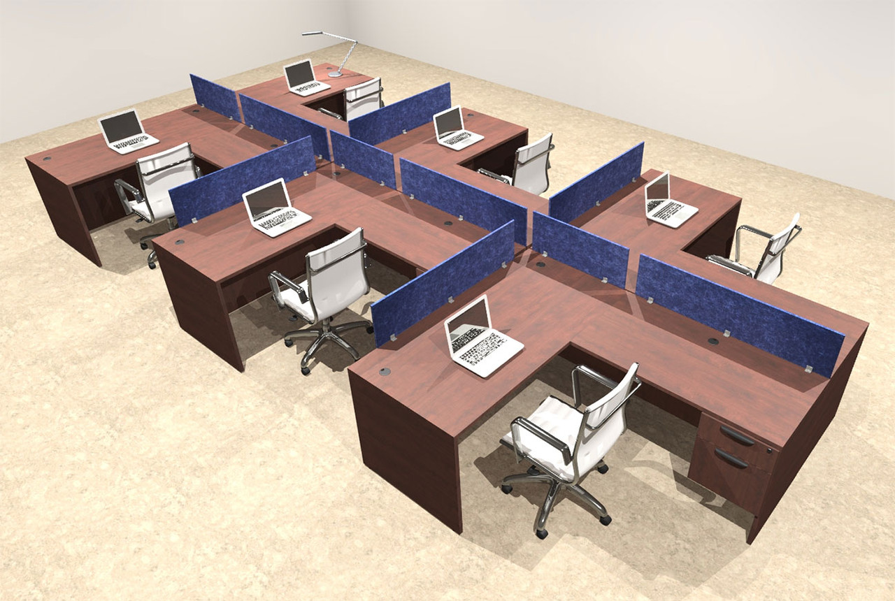 Six Person Modern Accoustic Divider Office Workstation Desk Set, #OT-SUL-SPRB62