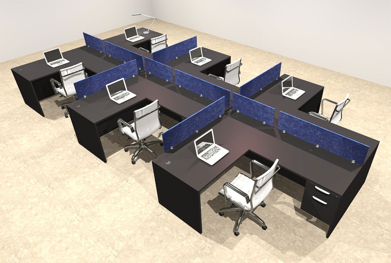 Six Person Modern Accoustic Divider Office Workstation Desk Set, #OT-SUL-SPRB64