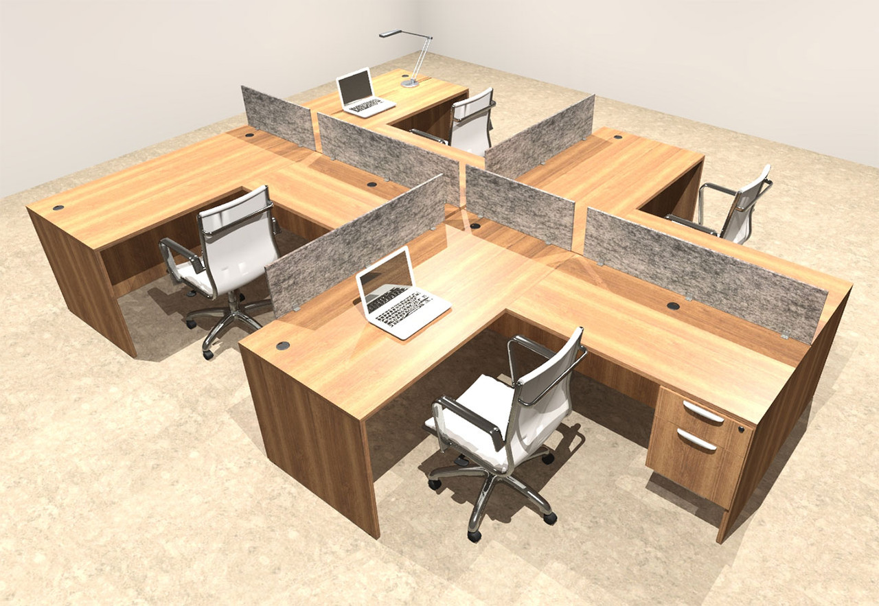 Four Person Modern Accoustic Divider Office Workstation Desk Set, #OT-SUL-SPRG57
