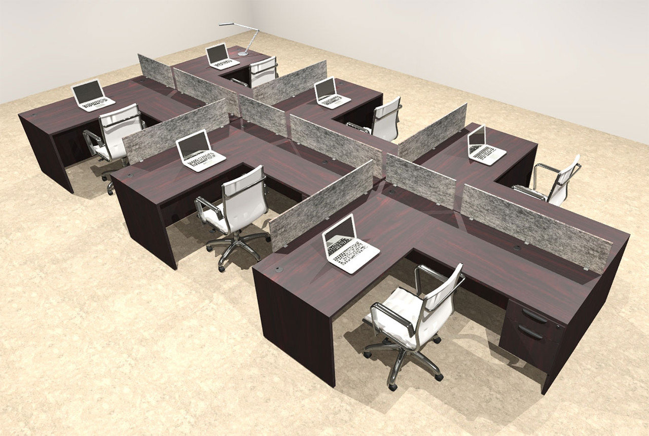 Six Person Modern Accoustic Divider Office Workstation Desk Set, #OT-SUL-SPRG63