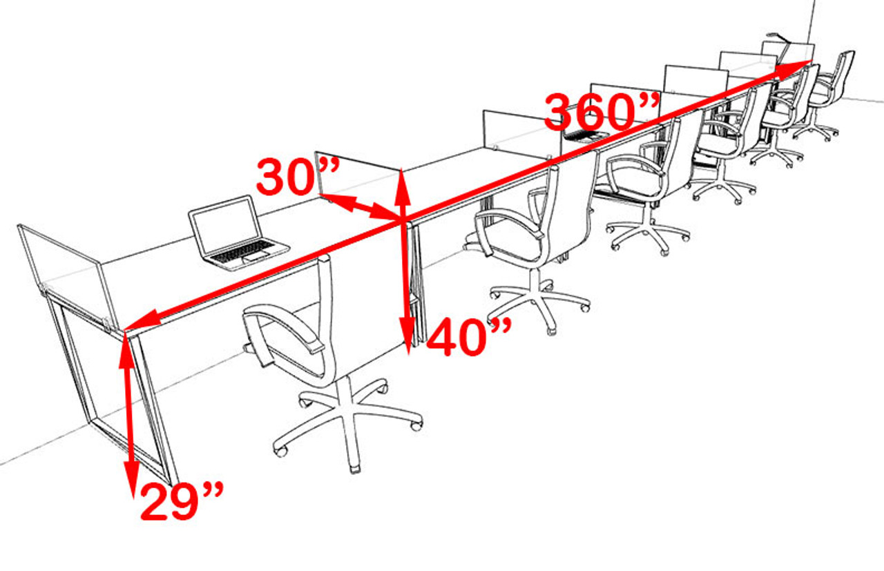 Six Person Modern Acrylic Divider Office Workstation, #AL-OPN-SP48