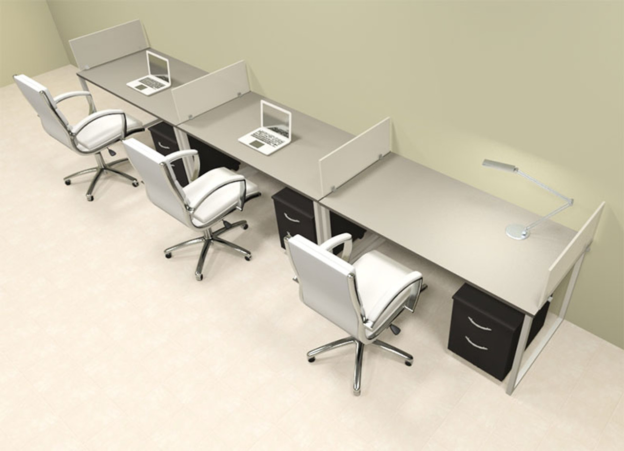Three Person Modern Acrylic Divider Office Workstation, #AL-OPN-SP56
