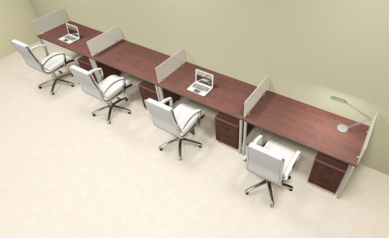Four Person Modern Acrylic Divider Office Workstation, #AL-OPN-SP64