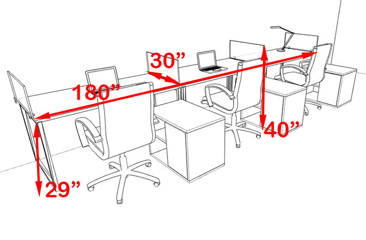 Three Person Modern Acrylic Divider Office Workstation, #AL-OPN-SP86