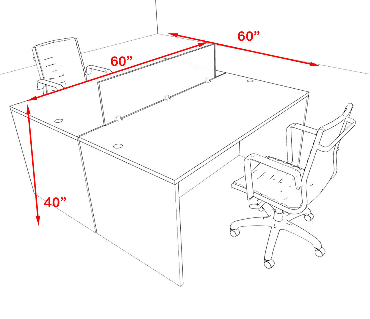 Two Person Modern Acrylic Divider Office Workstation Desk Set, #OF-CPN-FP1