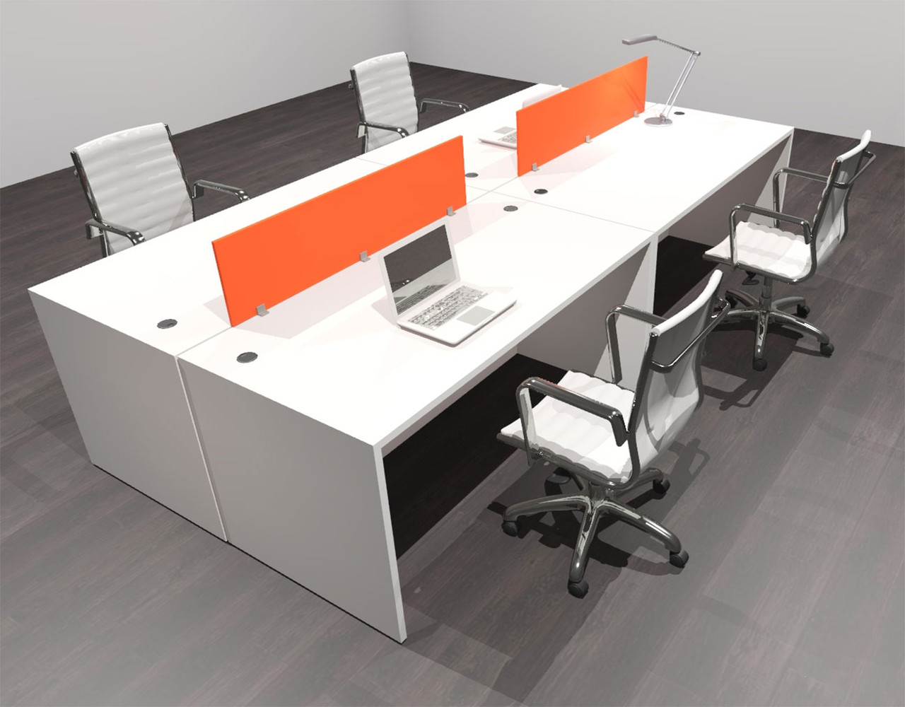 Four Person Modern Acrylic Divider Office Workstation Desk Set, #OF-CPN-FPO5