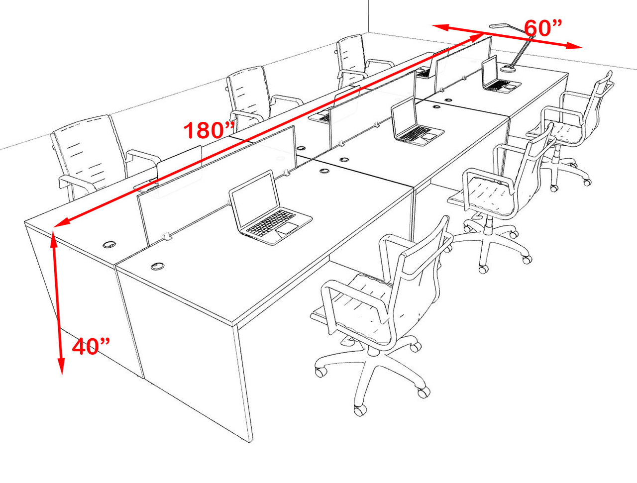 Six Person Modern Acrylic Divider Office Workstation Desk Set, #OF-CPN-FPO9