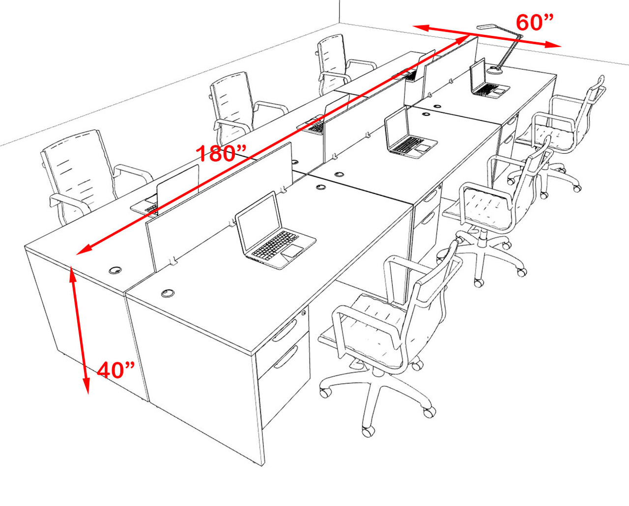 Six Person Modern Acrylic Divider Office Workstation Desk Set, #OF-CPN-FPO21