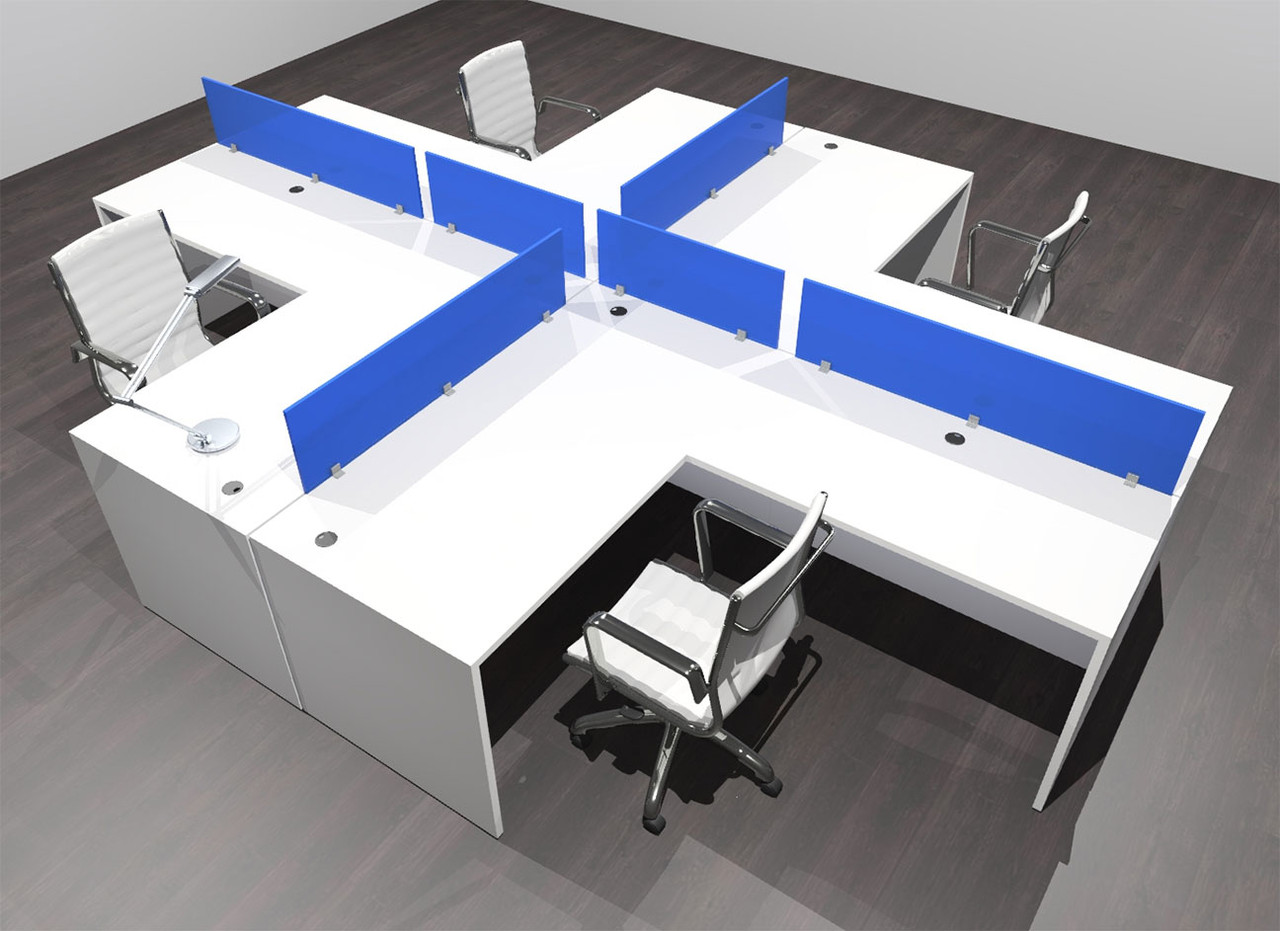 Four Person Modern Acrylicc Divider Office Workstation Desk Set, #OF-CPN-FPB29