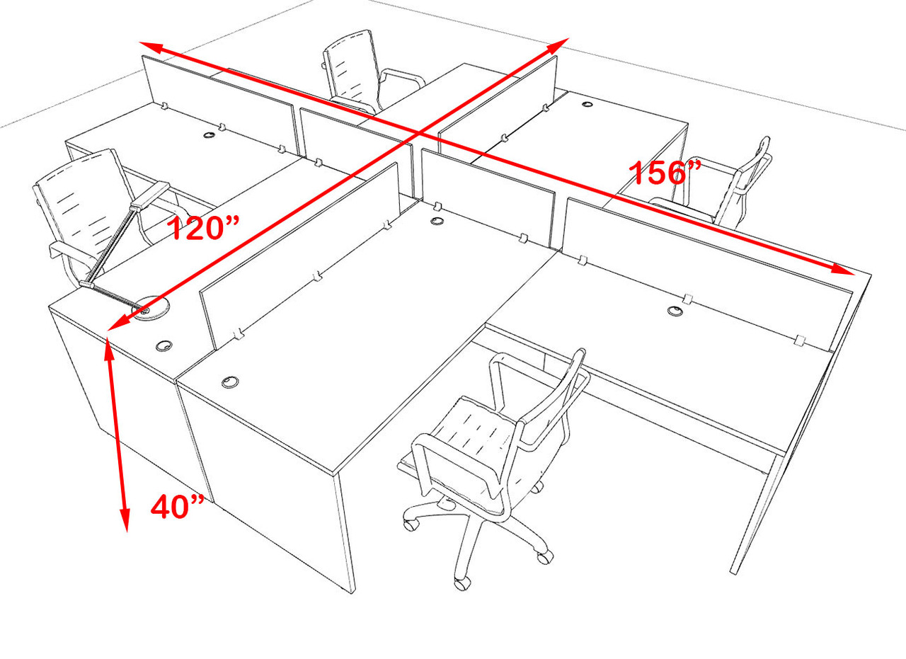 Four Person Modern Accoustic Divider Office Workstation Desk Set, #OF-CPN-FPRA29