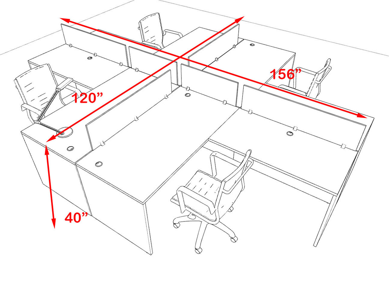 Four Person Modern Accoustic Divider Office Workstation Desk Set, #OF-CPN-FPRG29