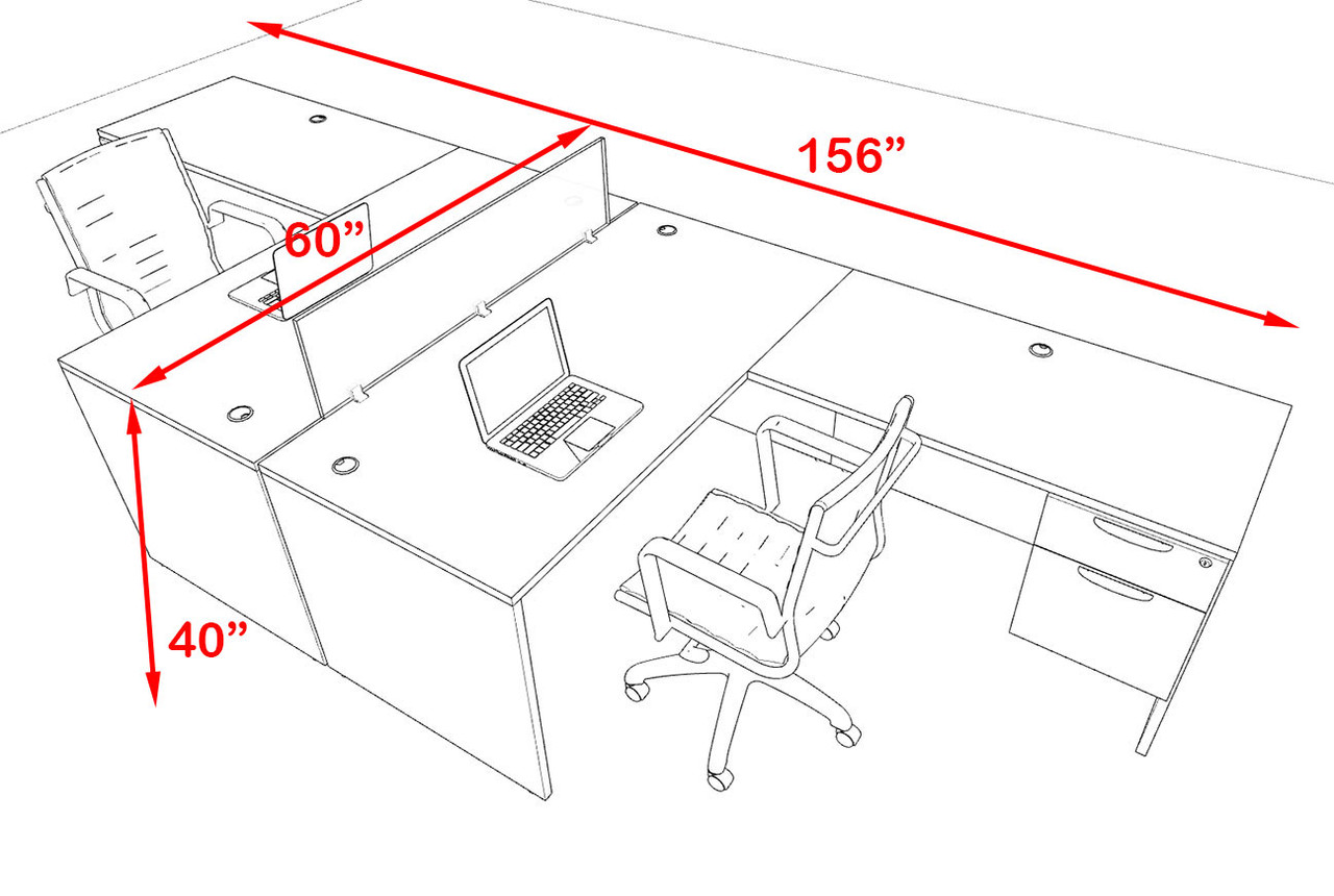 Two Person Modern Acrylic Divider Office Workstation Desk Set, #OF-CPN-FPB37