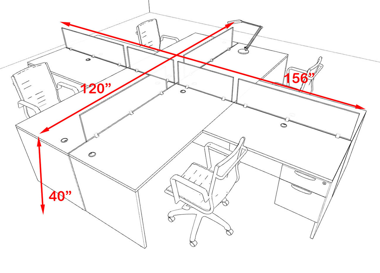 Four Person Modern Accoustic Divider Office Workstation Desk Set, #OF-CPN-FPRA41