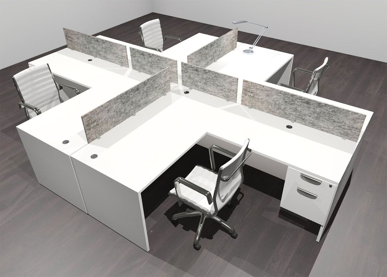 Four Person Modern Accoustic Divider Office Workstation Desk Set, #OF-CPN-FPRG41