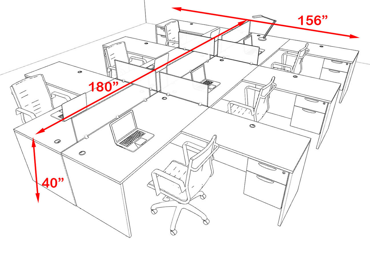Six Person Modern Accoustic Divider Office Workstation Desk Set, #OF-CPN-FPRG45