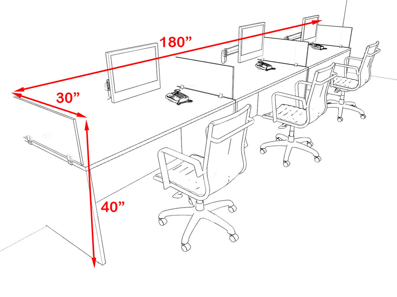 Three Person Modern Accoustic Divider Office Workstation Desk Set, #OF-CPN-SPRA5