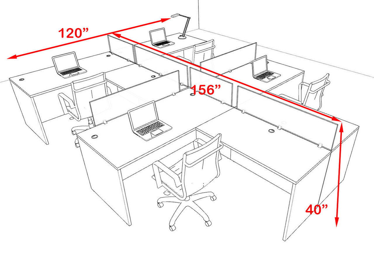 Four Person Modern Accoustic Divider Office Workstation Desk Set, #OF-CPN-SPRB45