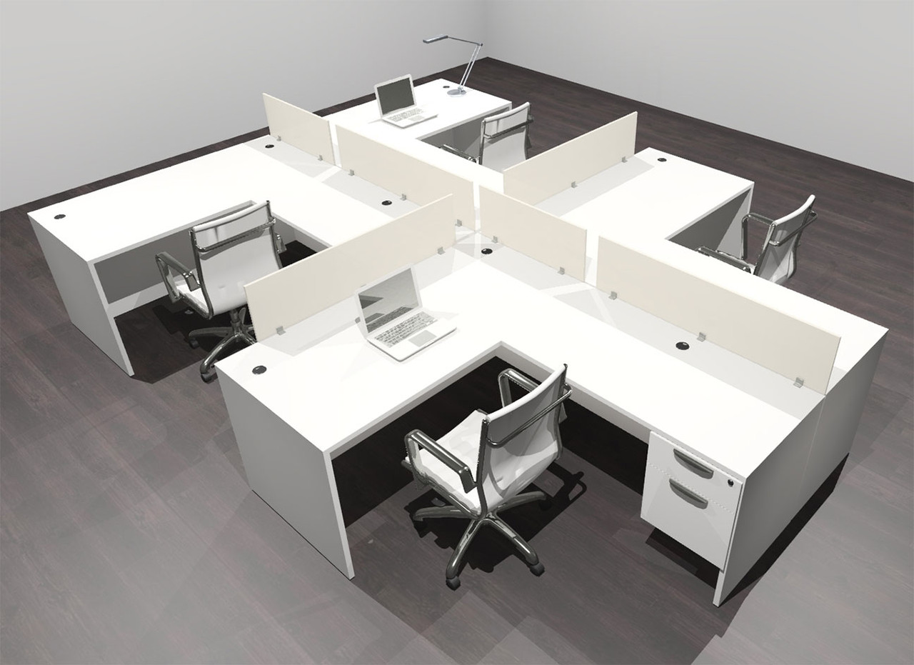 Four Person Modern Acrylic Divider Office Workstation Desk Set, #OF-CPN-SP57