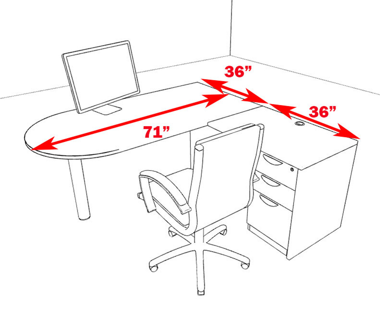 3pc L Shape Modern Executive Office Desk, #OT-SUL-L17