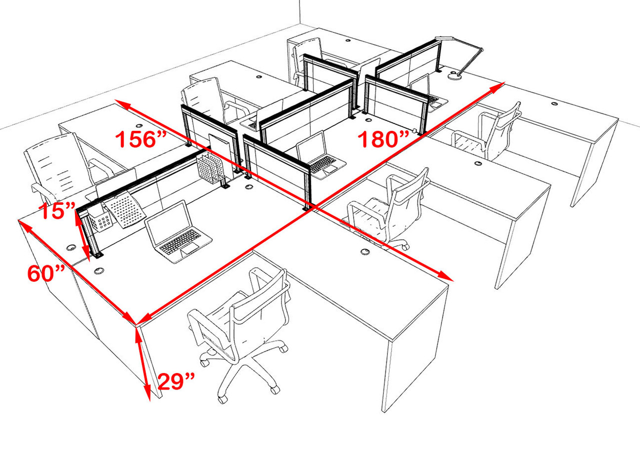 Six Person L Shape Modern Aluminum Organizer Divider Office Workstation Desk Set, #OT-SUL-FPS34