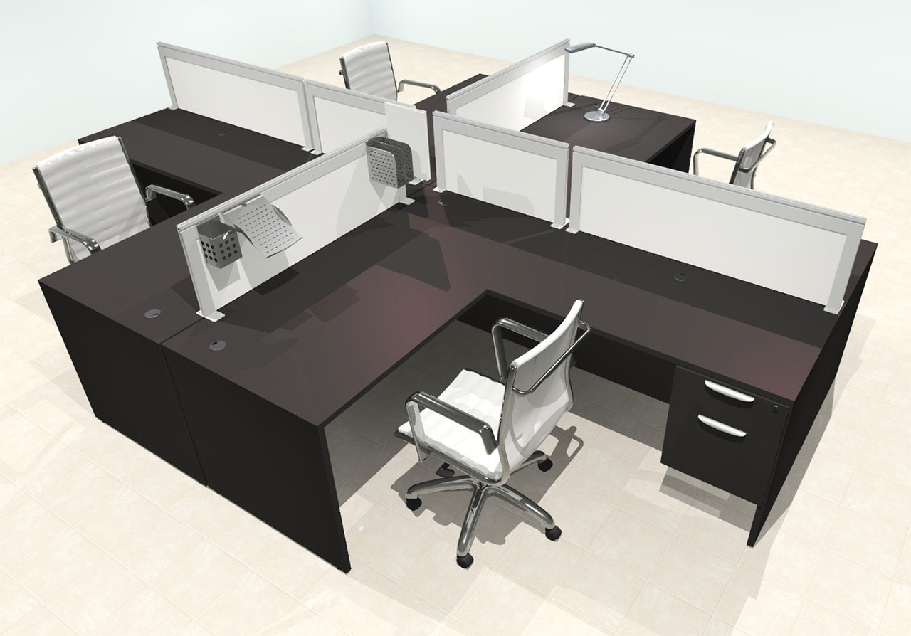 Four Person L Shape Modern Aluminum Organizer Divider Office Workstation Desk Set, #OT-SUL-FPS44