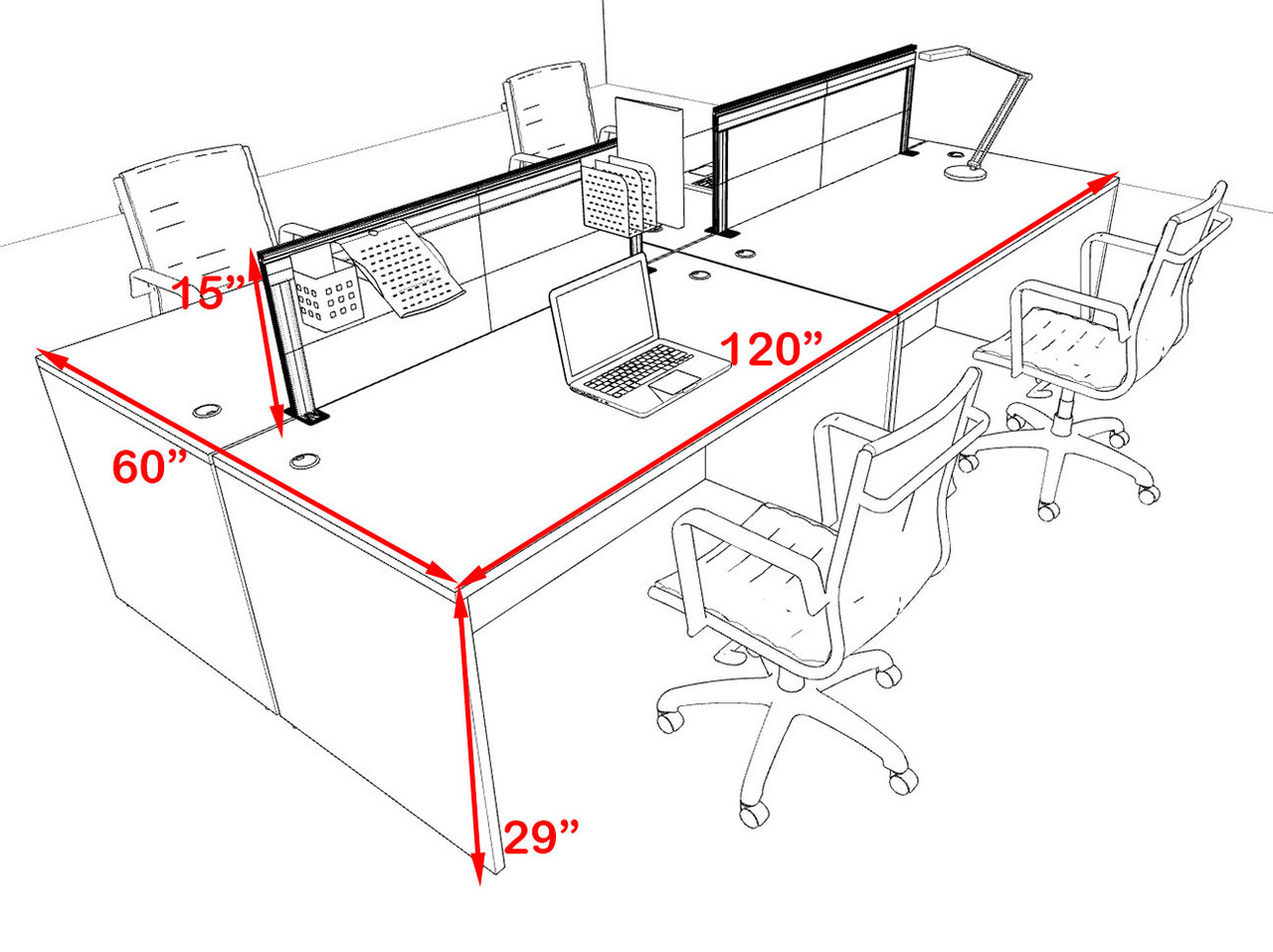 Four Person Modern Aluminum Organizer Divider Office Workstation Desk Set, #OT-SUL-FPS50