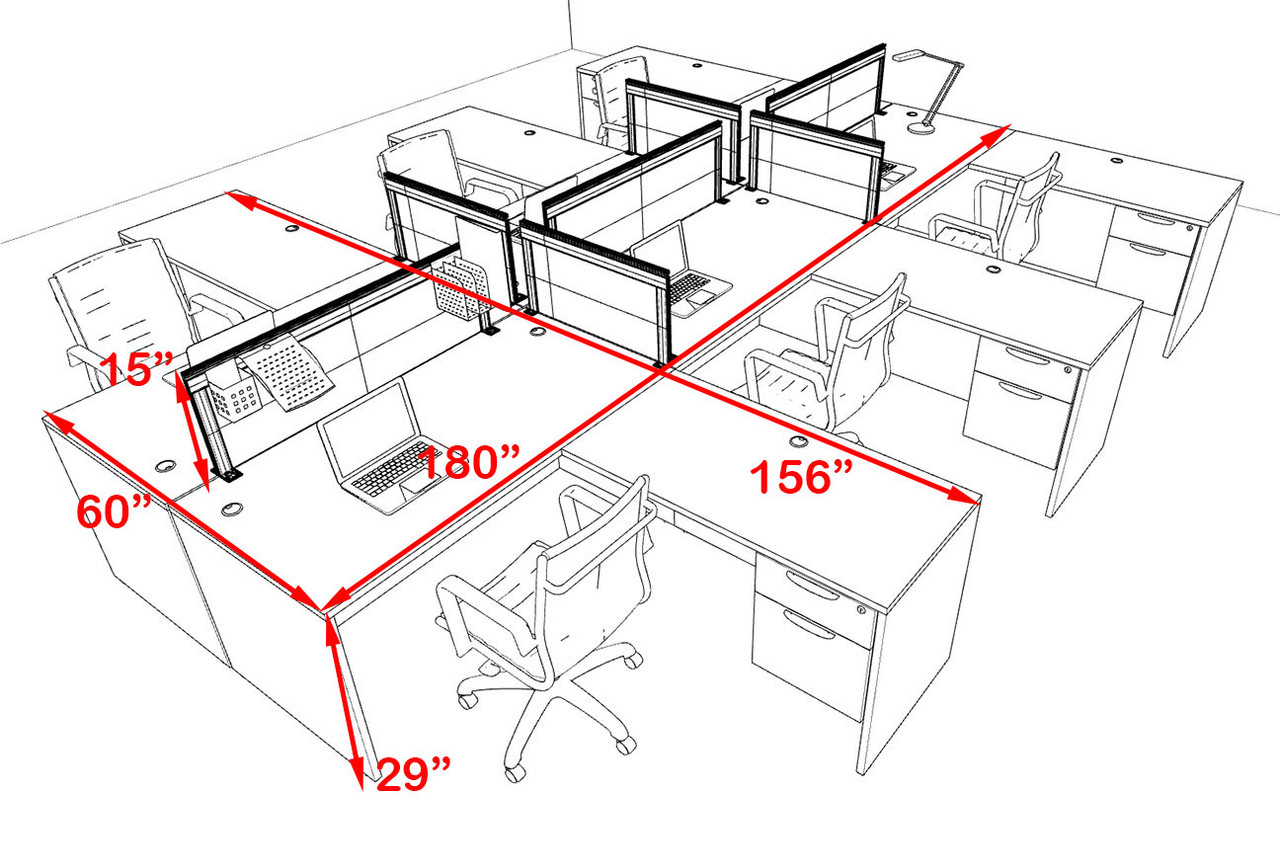 Six Person L Shape Modern Aluminum Organizer Divider Office Workstation Desk Set, #OT-SUL-FPS60