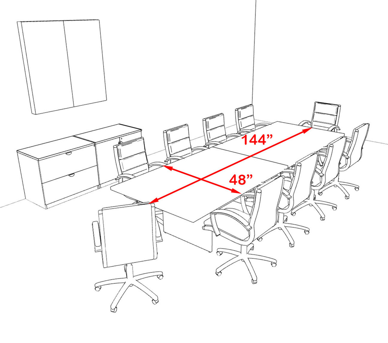 Modern Rectangular 12' Conference table, #OT-SUL-C35