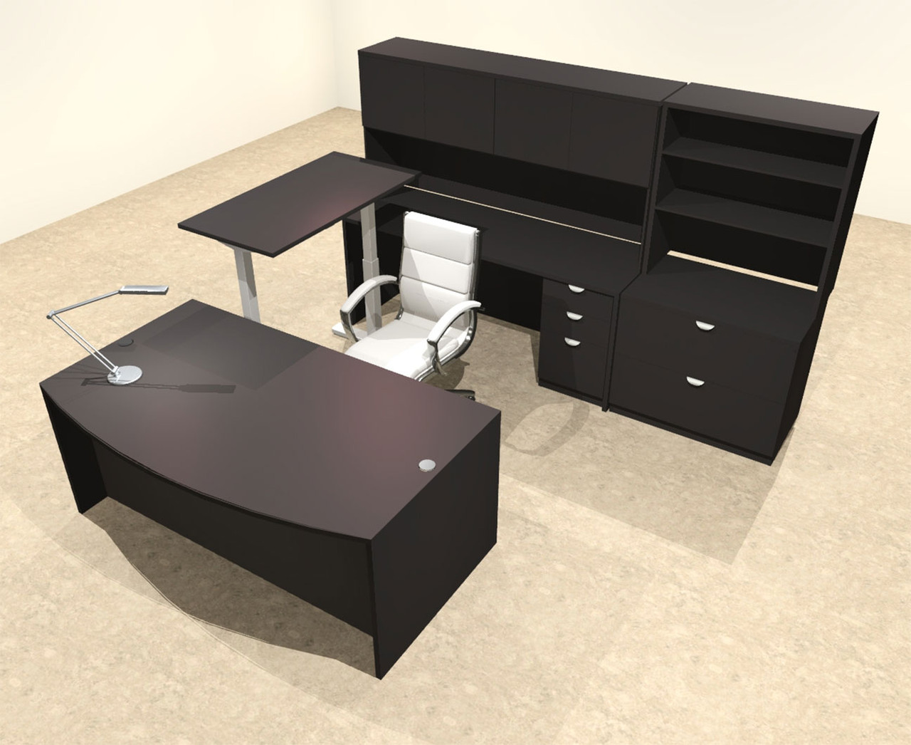 7PC U Shape Modern Executive Office Desk w/Height Adjustable Desk, OT-SUL-UH20
