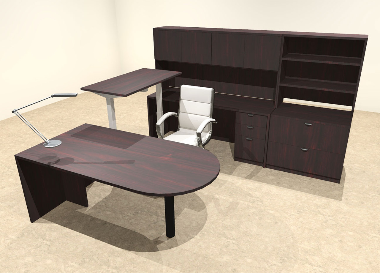 7PC U Shape Modern Executive Office Desk w/Height Adjustable Desk, OT-SUL-UH23