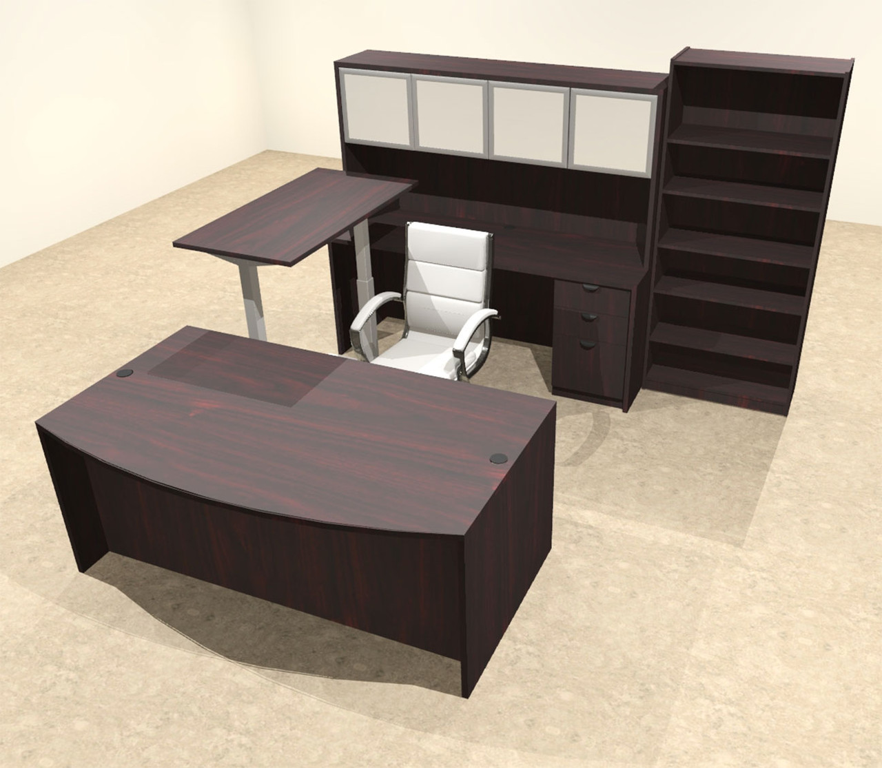 6PC U Shape Modern Executive Office Desk w/Height Adjustable Desk, OT-SUL-UH43