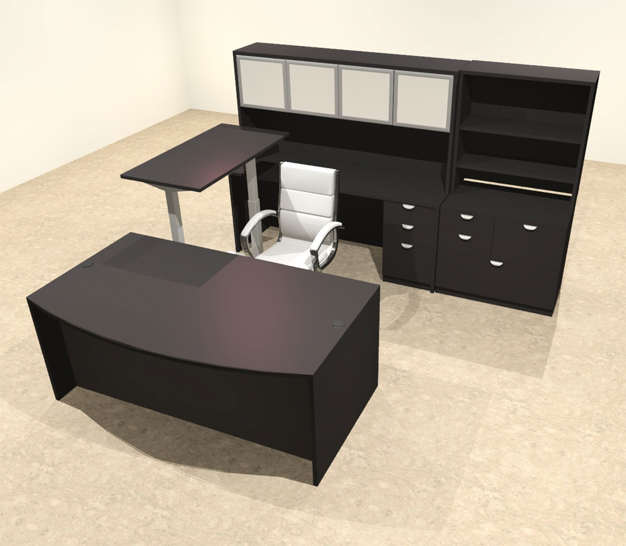 7PC U Shape Modern Executive Office Desk w/Height Adjustable Desk, OT-SUL-UH48
