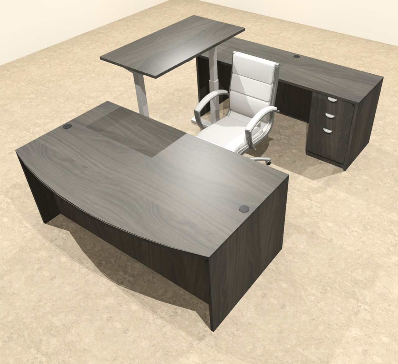4PC U Shape Modern Executive Office Desk w/Height Adjustable Desk, OT-SUL-UH53