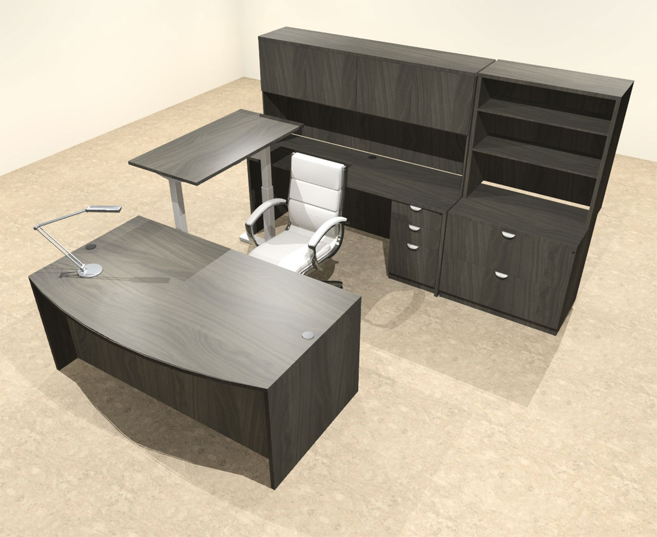 7PC U Shape Modern Executive Office Desk w/Height Adjustable Desk, OT-SUL-UH57