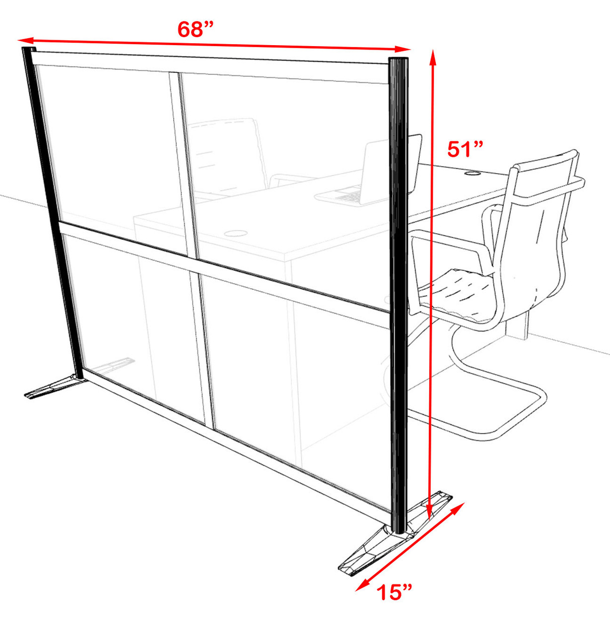 One Loft Modern Office Home Aluminum Frame Partition / Divider / Sneeze Guard, #UT-ALU-P6-C