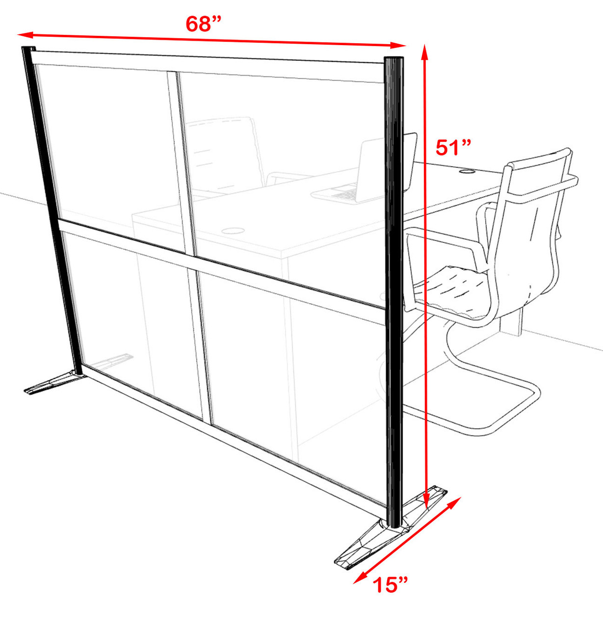 One Loft Modern Office Home Aluminum Frame Partition / Divider / Sneeze Guard, #UT-ALU-P7-B