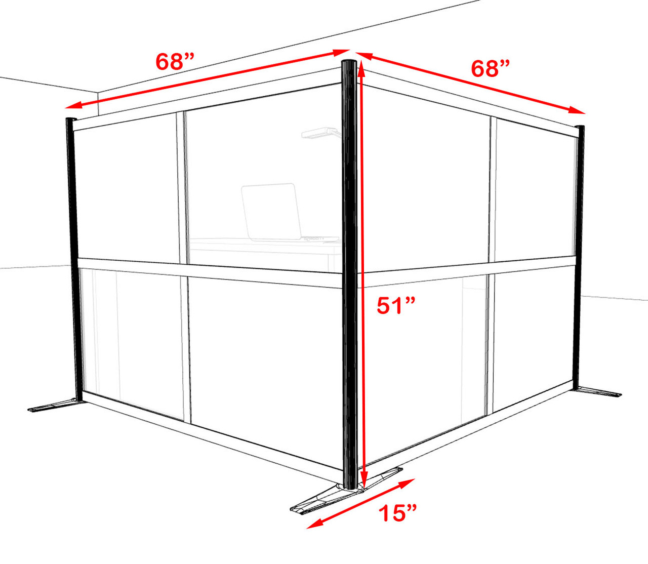 One L Shaped Loft Modern Office Home Aluminum Frame Partition / Divider / Sneeze Guard, #UT-ALU-P25-A
