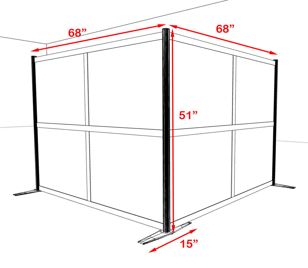 One L Shaped Loft Modern Office Home Aluminum Frame Partition / Divider / Sneeze Guard, #UT-ALU-P30-A