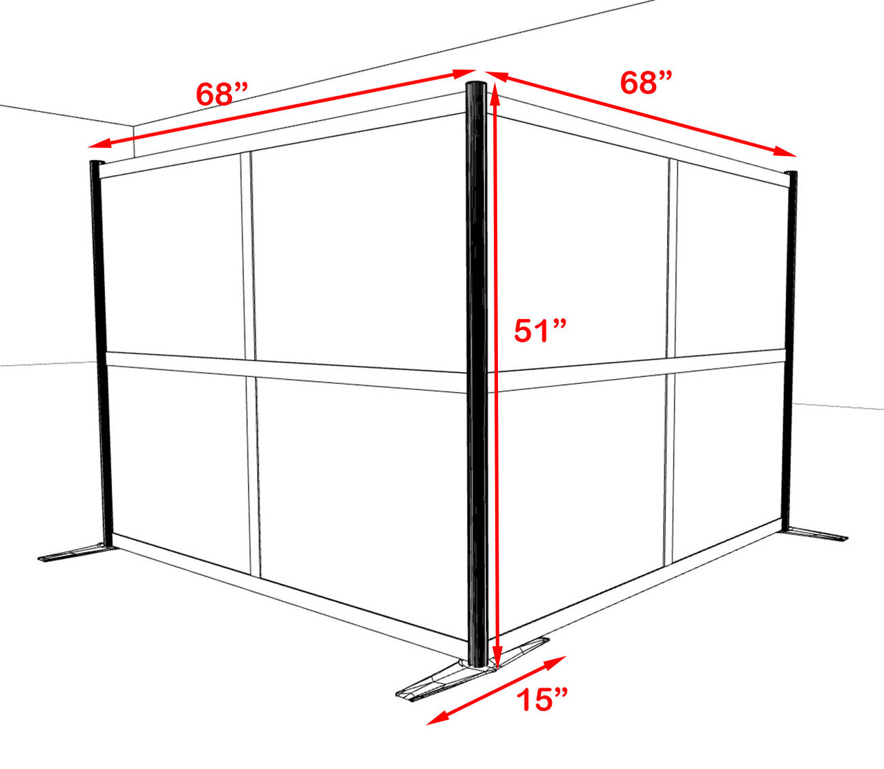 One L Shaped Loft Modern Office Home Aluminum Frame Partition / Divider / Sneeze Guard, #UT-ALU-P30-B