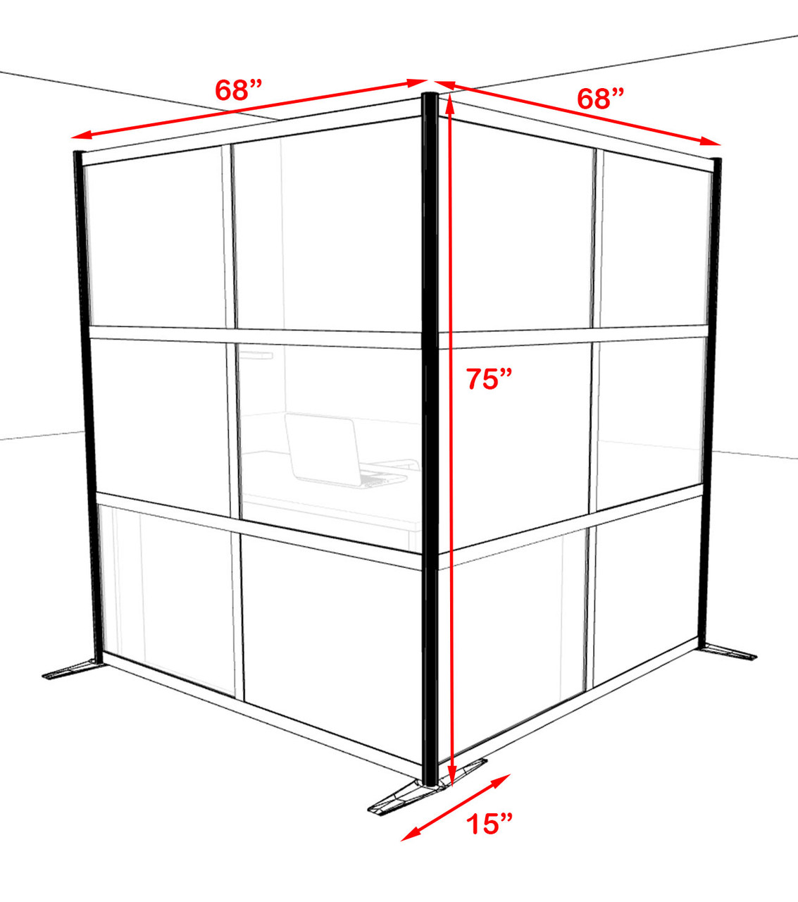 One L Shaped Loft Modern Office Home Aluminum Frame Partition / Divider / Sneeze Guard, #UT-ALU-P37-B