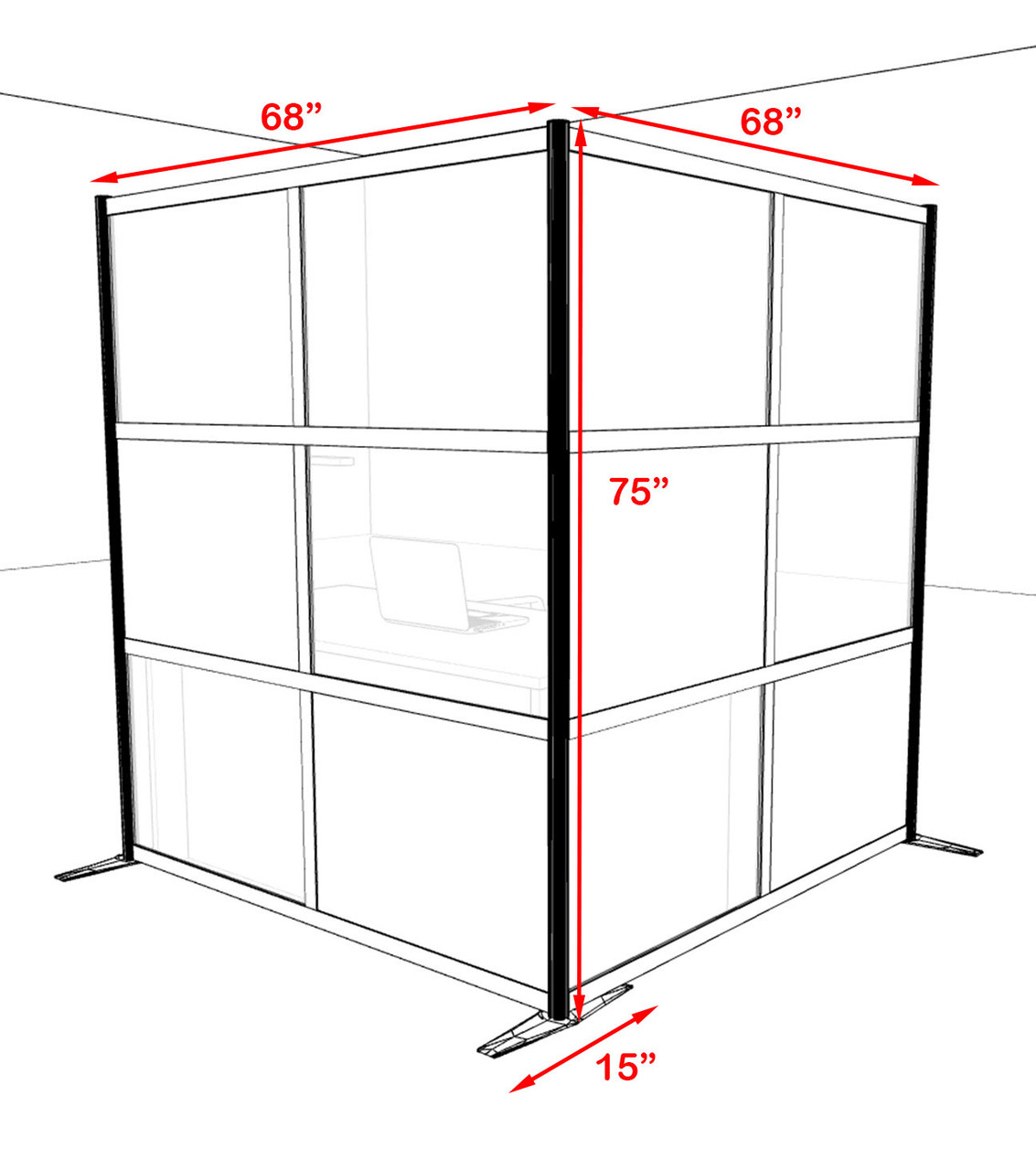 One L Shaped Loft Modern Office Home Aluminum Frame Partition / Divider / Sneeze Guard, #UT-ALU-P38-B